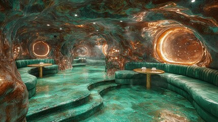 Opulent Emerald Cave Lounge:  A Luxurious Underground Retreat