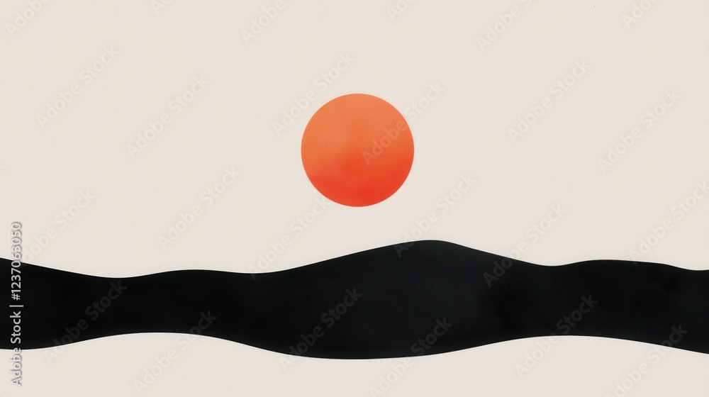 Poster abstract painting with a white background. in the center of the image, there is a large orange circl