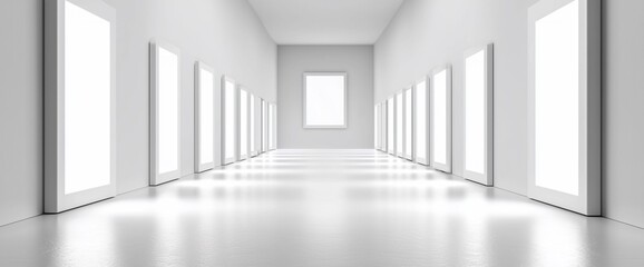 Fototapeta premium Bright white hallway with doors and window.