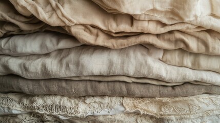 Soft Natural Fabrics Stacked Neatly in Neutral Tones for Design