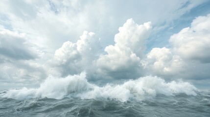Ocean waves crashing under stormy sky