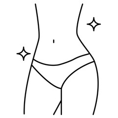 Obraz premium Stylized illustration of a woman’s athletic body in lingerie with highlighted waist and hips, surrounded by star symbols that represent shine and beauty, symbolizing an ideal fitness body.