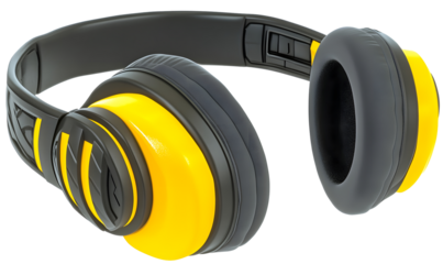 Yellow and gray headphones, noise-canceling, studio, music production