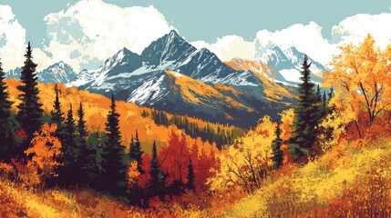 Autumnal Forest Mountain Landscape With Vivid Colors