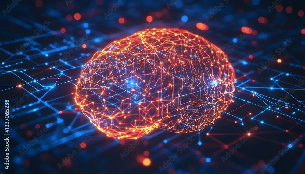 Aufkleber digital brain network illuminated with glowing lines