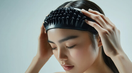 Tranquil wellness concept: relaxation with scalp massager