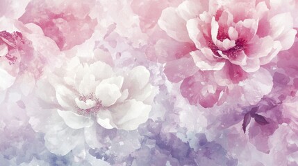 Soft pink and white flowers blend harmoniously in an abstract design, creating a serene atmosphere. Ideal for spring themes or decorative use, this artwork inspires calm and beauty