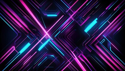 Fototapeta premium Neon Geometric Abstract: Vibrant Pink and Blue Lines Intersect