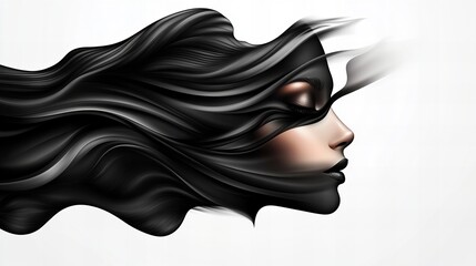 Mysterious woman's profile, enveloped in flowing black fabric, creating a dramatic and elegant visual.