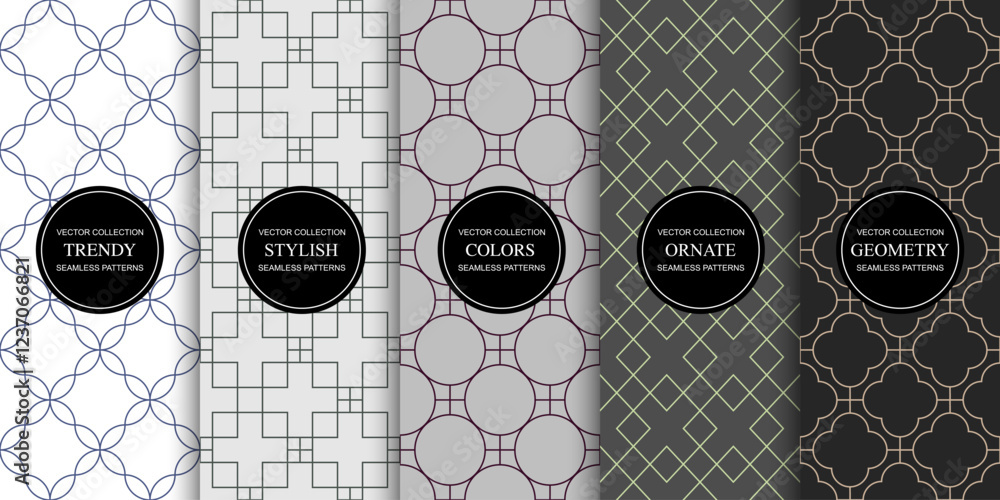 Aufkleber collection of seamless decorative monochrome patterns - geometric ornamental design. repeatable colo