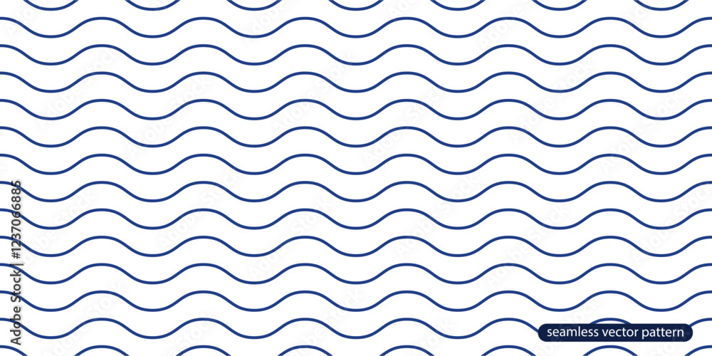 Aufkleber Seamless striped wave geometric pattern. Elegant outline wavy background. White and blue linear texture. Endless unusual minimal print