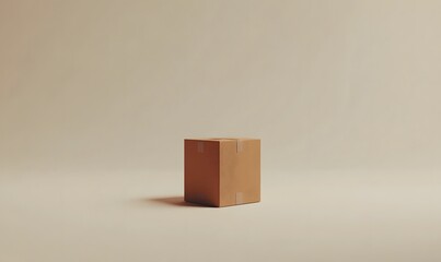 Obraz premium Cardboard box on beige background, simple product packaging, studio shot, e-commerce