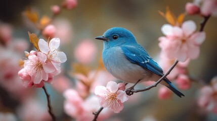 Serene Bluebird Amidst Spring Blossoms