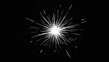 Fototapeta premium White starburst with rays on black background. Modern abstract burst effect. Motion concept. Background for design, banner, poster with copy space