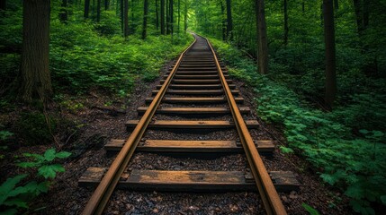 Fototapeta premium Forest Railway: A Journey Through Lush Green Woods