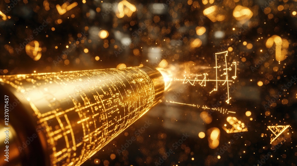 Poster golden data cylinder projecting abstract graphs