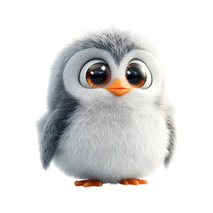 Fluffy 3D Cartoon Blob Creature Bird with Big Eyes Isolated on Transparent Background