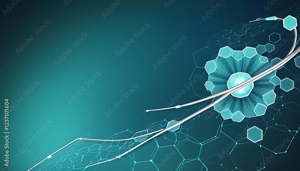 Poster abstract teal hexagon network: futuristic design with sleek lines