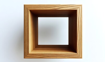 Empty wooden cube shelf on white background; interior design