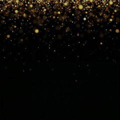 Obraz premium Gold sparkles bokeh on black background. Festive glittering lights. Celebration. Holiday template. Abstract backdrop for design, banner, poster, card with space for text.