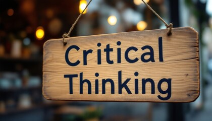 Wooden sign displaying Critical Thinking message invites thoughtful reflection