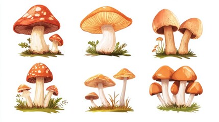 Vibrant Mushrooms: A captivating collection of hand-drawn mushroom illustrations