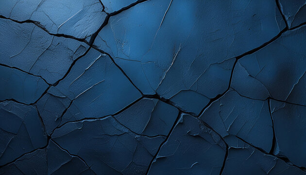 Cracked Dark Blue Texture Background - High Resolution Abstract Surface with Deep Cracks and Rough Patterns