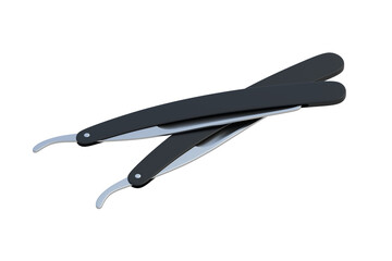 Two straight razors for shaving isolated on white background. Barber tool. Barbershop accessory. 3d render