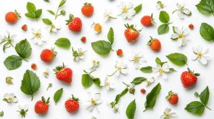 Stunning Flatlay of Fresh Strawberries and Blossoms