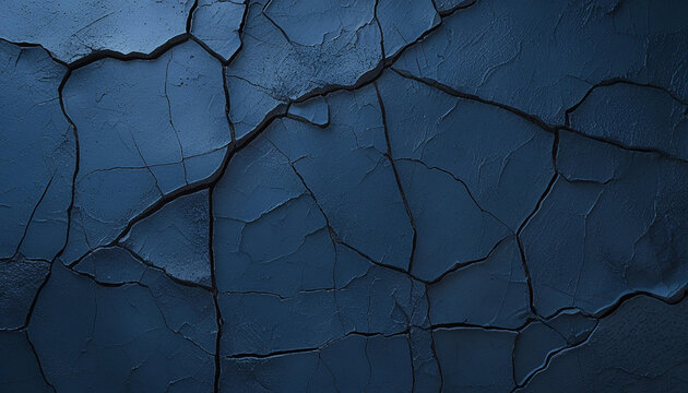 Cracked Dark Blue Texture Background - High Resolution Abstract Surface with Deep Cracks and Rough Patterns
