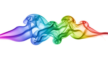 rainbow colored streaming smoke wave isolated on white or transparent png 