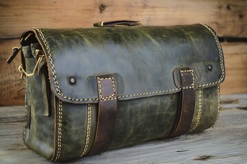 Rustic olive green leather ammo bag with sturdy stitching and a rugged look, perfect for hunting trips.