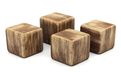 Four wooden blocks arranged on white background;  website design element