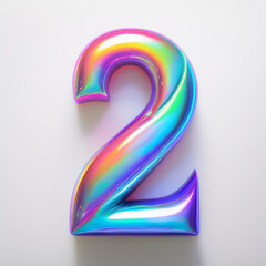 Glossy number 2 two with iridescent hues. Modern design.