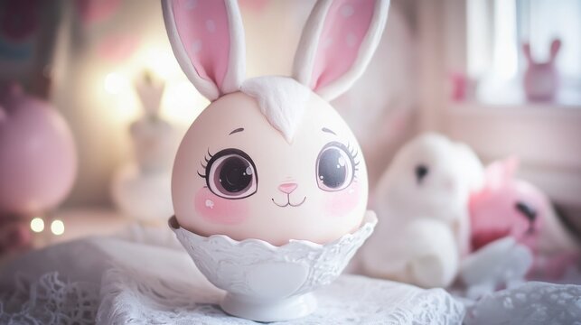 Adorable Easter Bunny Egg Decoration: Cute Rabbit Art