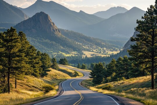 breathtaking valley with a winding road and flatirons
