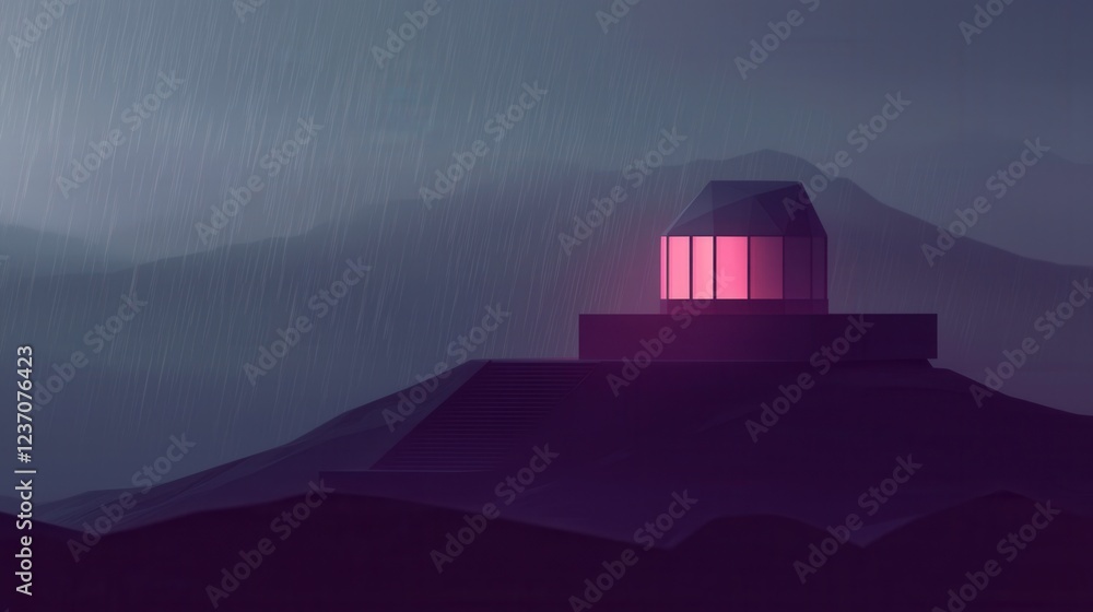 Aufkleber digital illustration of a small building on top of a mountain. the building appears to be a dome-sha