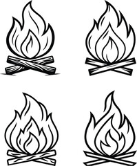  Fire Line Art Vector Design , Silhouette Art , Outline Drawing illustration with white Background