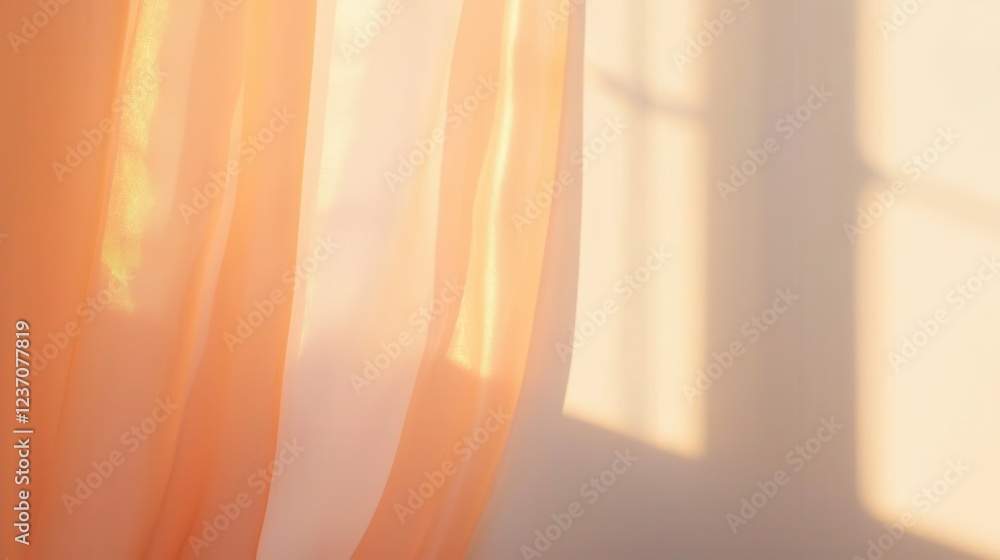 Poster close-up of a curtain or a window. the curtain is made of sheer fabric in a peach color and is drape