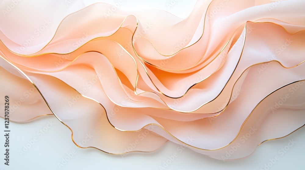 Poster close-up of a fabric with a wavy, flowing texture. the fabric appears to be a light peach color with