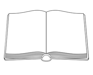 Open book - linear vector illustration for coloring. Open kigi pages copy space, for your text or image. Open blank diary or sketchbook - template for your content. Outline.	