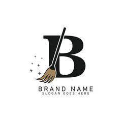 Letter B House Cleaning Broom Logo. Alphabet B Cleaning Brush Icon