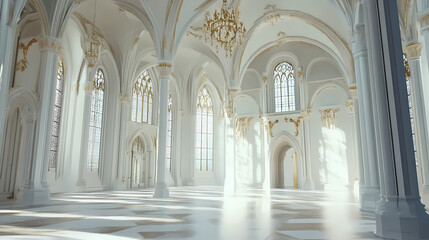 Obraz premium Gothic elegance: cathedral interior, hyperrealistic photo. Gothic Elegance. Illustration