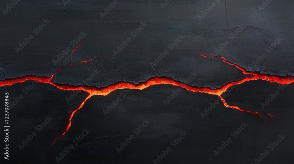 Poster close-up of a black surface with a crack running through it. the crack appears to be made of a dark 