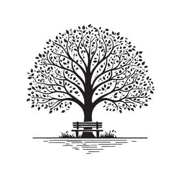recommend clip art: Big tree and bench in park landscape design