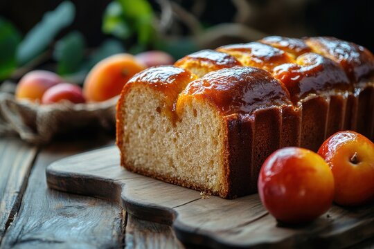 Classic quince fruit bread on a wooden table