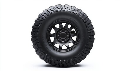 Obraz premium Black All-Terrain Tire and Wheel: Robust Design for SUVs and Trucks