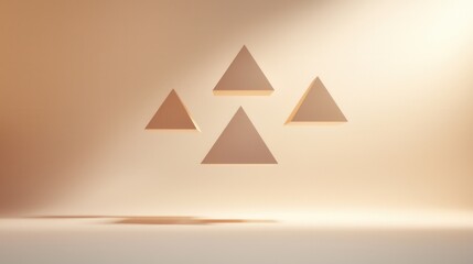 Three triangular shapes arranged in a triangular formation on a light pink background.