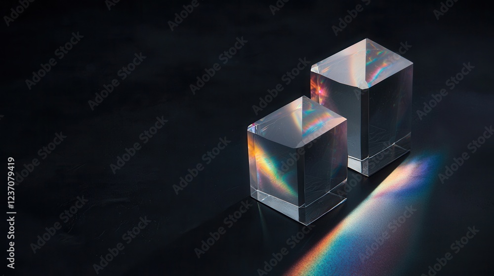 Poster two transparent cubes on a black background. the cubes are square in shape and appear to be made of 