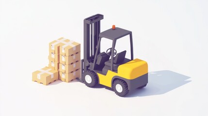 Forklift Moving Cardboard Boxes in Warehouse: Logistics and Transportation